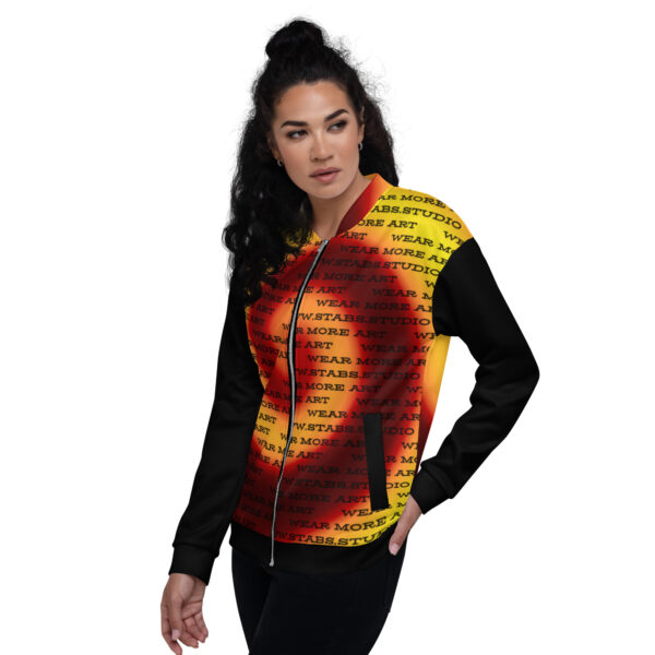 "Wear More Art" yellow and red spiral Unisex Bomber Jacket