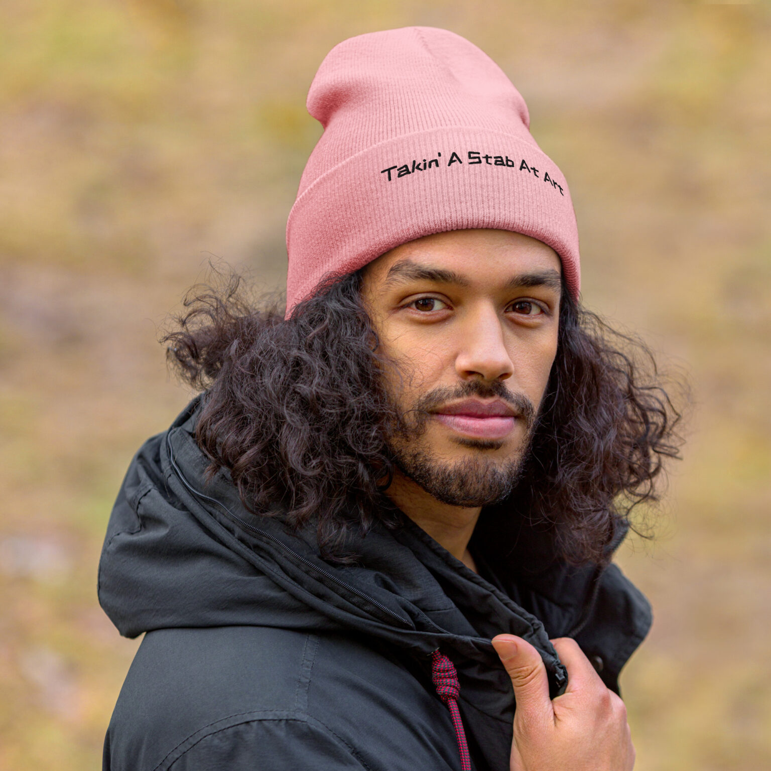 "Takin' A Stab At Art" Cuffed Beanie (black embroidery) - Image 4