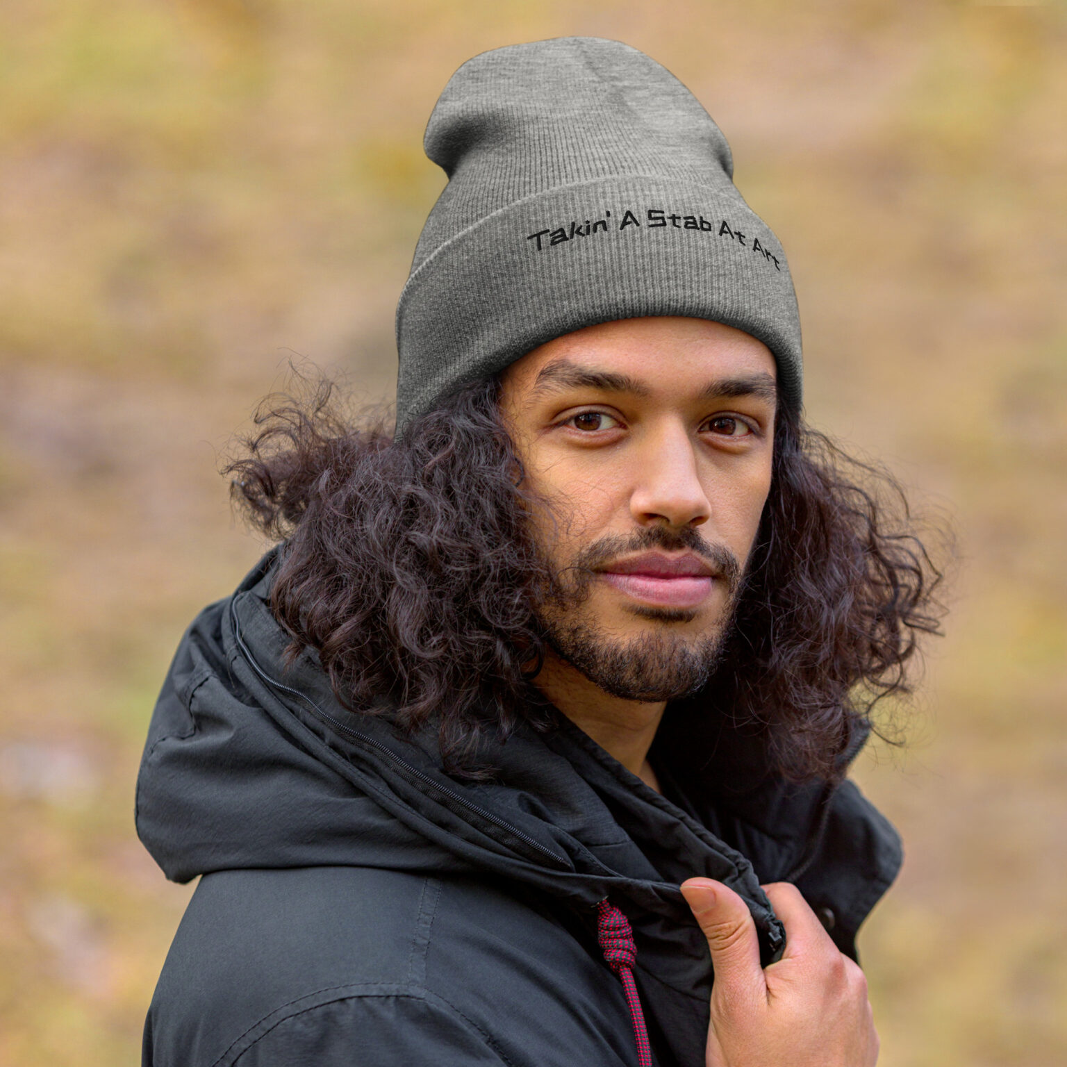 "Takin' A Stab At Art" Cuffed Beanie (black embroidery) - Image 2