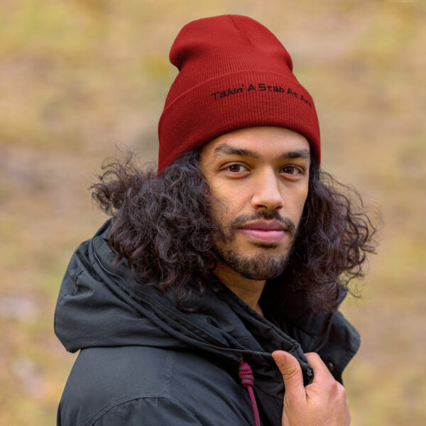 "Takin' A Stab At Art" Cuffed Beanie (black embroidery)