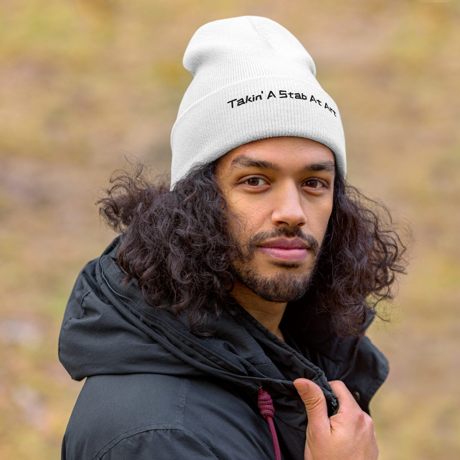 "Takin' A Stab At Art" Cuffed Beanie (black embroidery) - Image 5