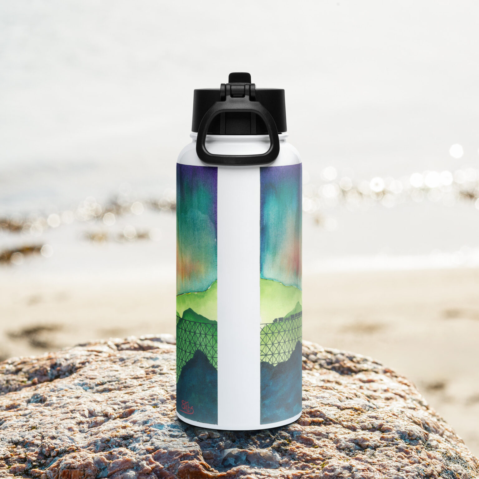 "Castle Peak Express" stainless steel water bottle with a straw lid - Image 4