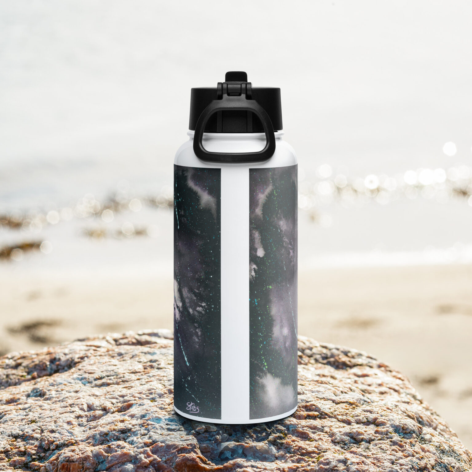 "Lost Among Stars" stainless steel water bottle with a straw lid - Image 4