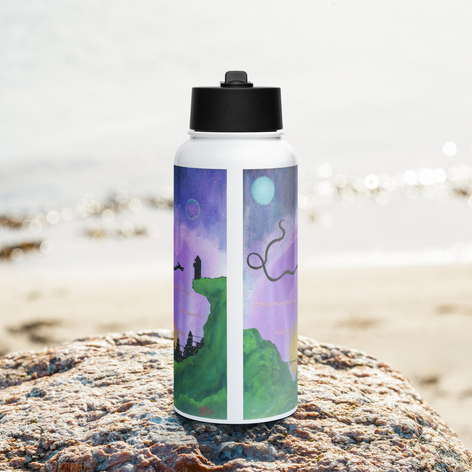 "Wyrm" stainless steel water bottle with a straw lid - Image 3