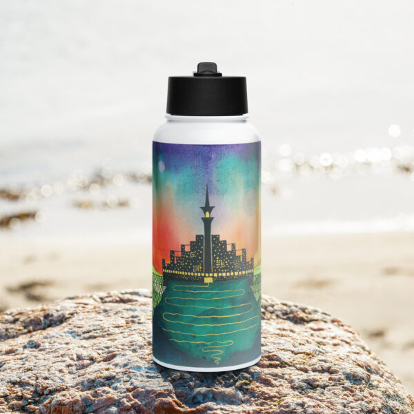 "Castle Peak Express" stainless steel water bottle with a straw lid