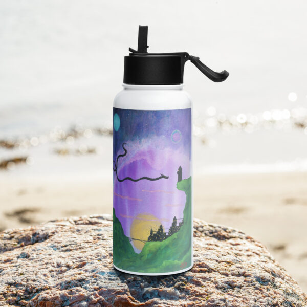 "Wyrm" stainless steel water bottle with a straw lid