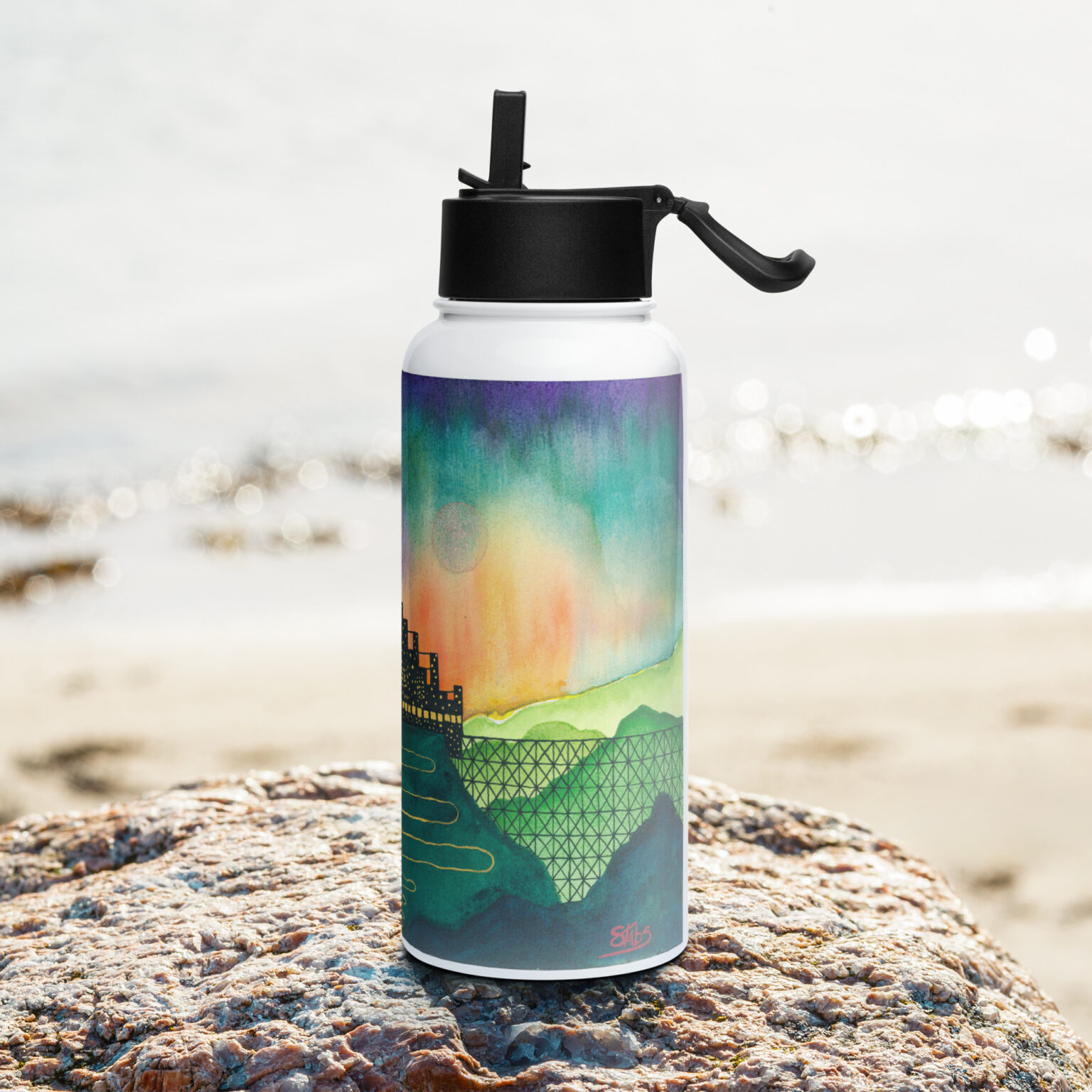 "Castle Peak Express" stainless steel water bottle with a straw lid - Image 3