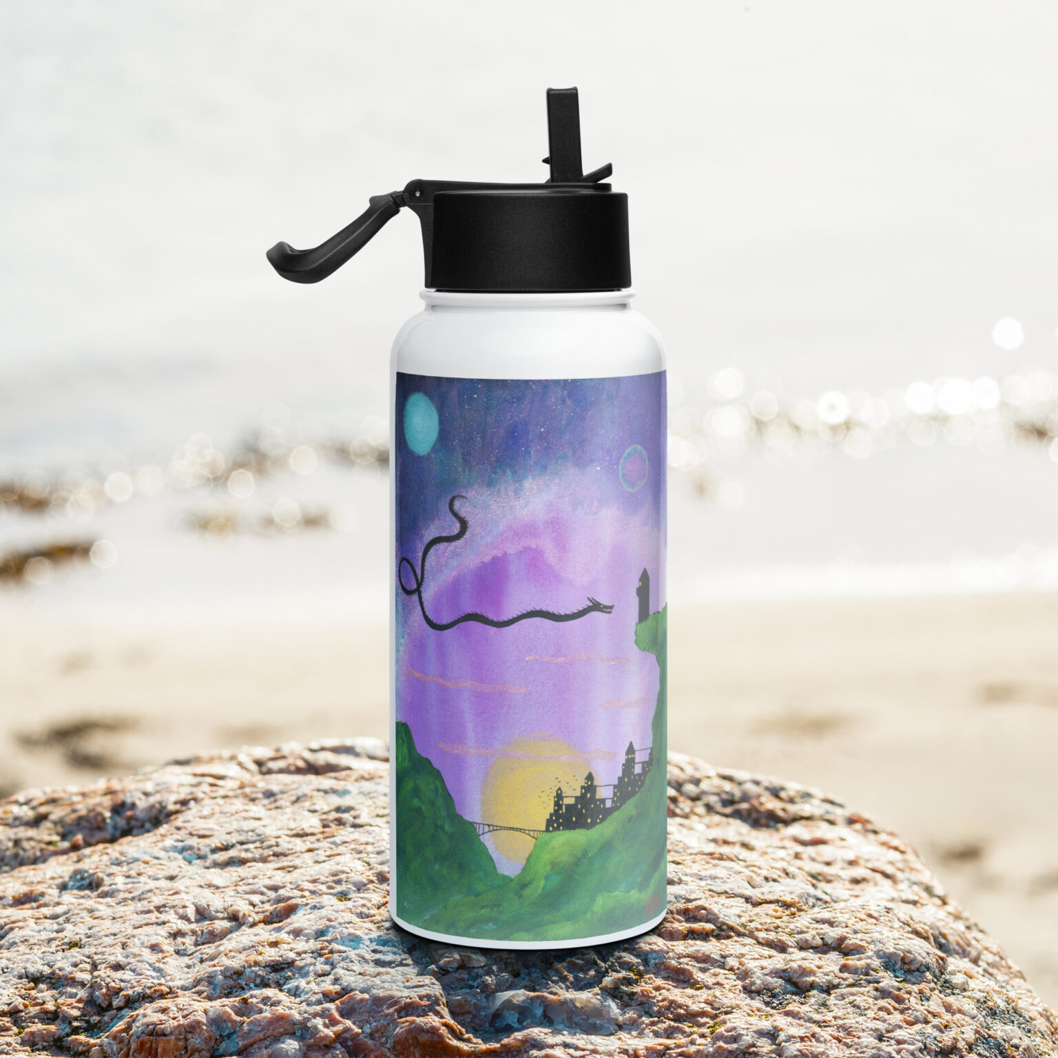 "Wyrm" stainless steel water bottle with a straw lid - Image 2