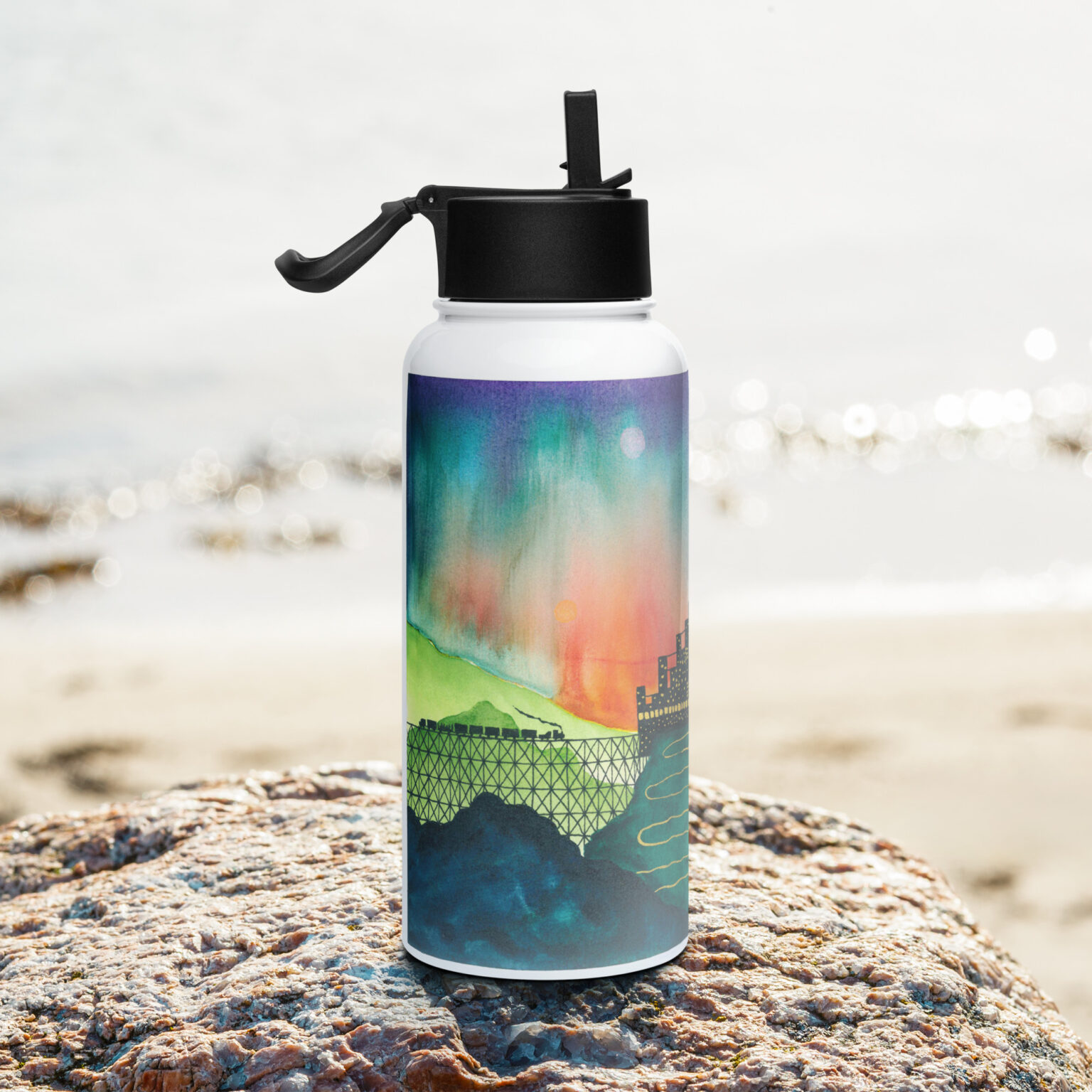 "Castle Peak Express" stainless steel water bottle with a straw lid - Image 2