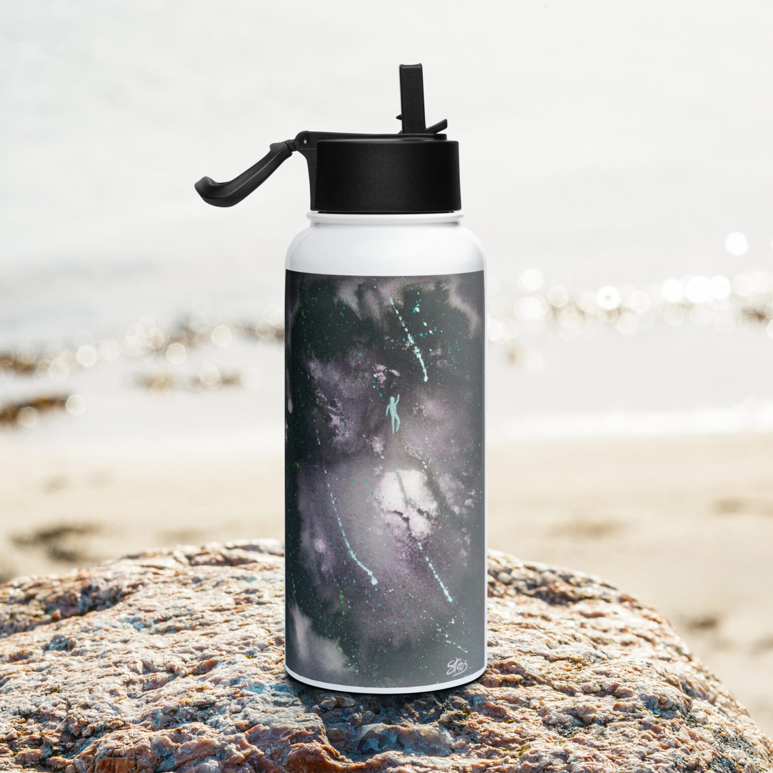 "Lost Among Stars" stainless steel water bottle with a straw lid - Image 2