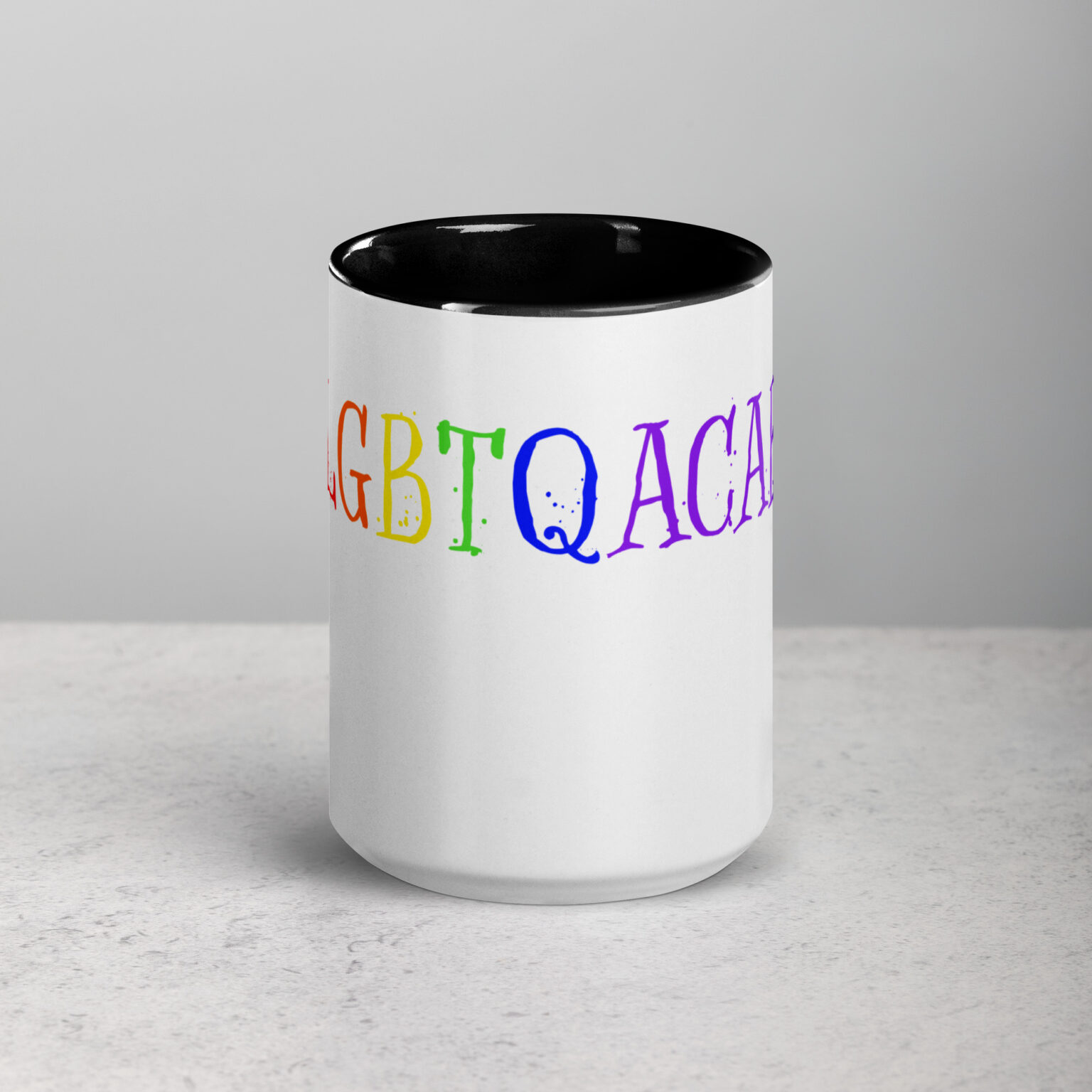 "LGBTQACAB" mug with color inside